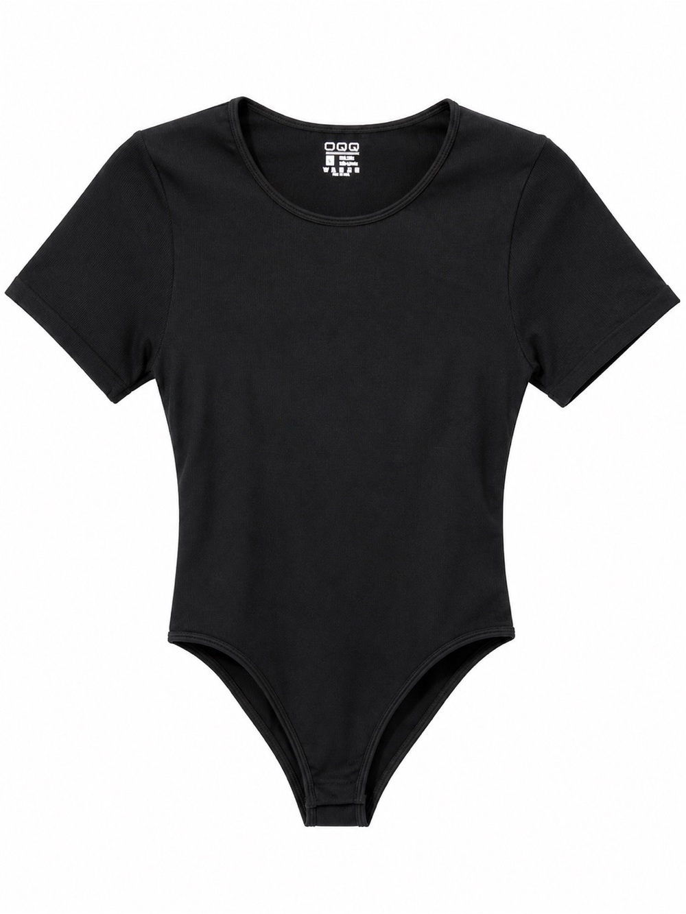 OQQ Classic Black Short-Sleeve One-Piece Bodysuit |L|